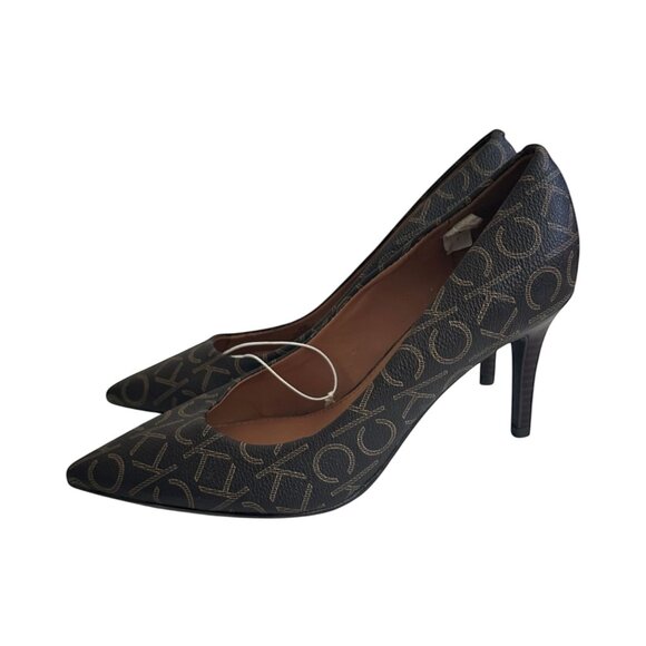 CALVIN KLEIN Brown Signature Logo Heels Size 6.5 NEW without box - Picture 3 of 13
